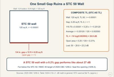 Lesson diagram: Composite STC: What a Gap Does to a Sound-Rated Wall