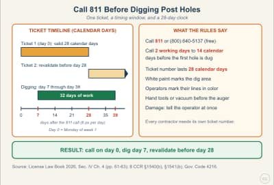 Diagrama de la lección: Before You Dig Post Holes: The 811 Ticket and Marking Rules