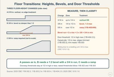 Diagrama de la lección: Floor Transitions: Changes in Level, Thresholds, and Carpet Edges