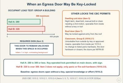 Diagrama de la lección: When Can an Egress Door Be Locked? Key Locks, Dwelling Doors and Classrooms