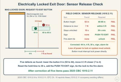 Diagrama de la lección: Electrically Locked Egress Doors: Hardware Release and Sensor Release