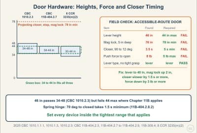 Diagrama de la lección: Door Hardware Height, Opening Force and Closer Timing