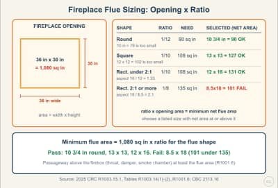 Lesson diagram: Sizing the Flue for a Masonry Fireplace