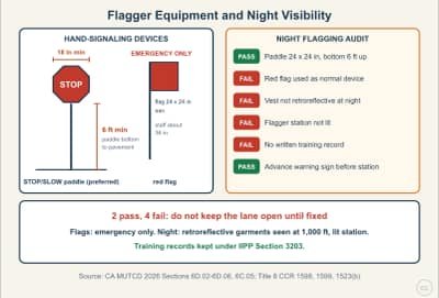 Diagrama de la lección: Flagger Equipment, Signals and Night Visibility