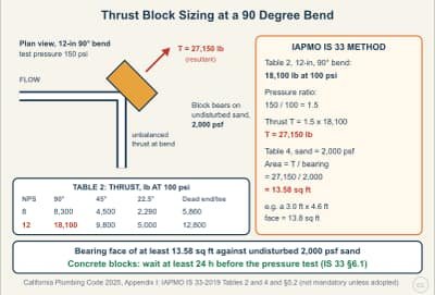 Lesson diagram: Thrust Block Sizing at Bends, Tees, and Dead Ends