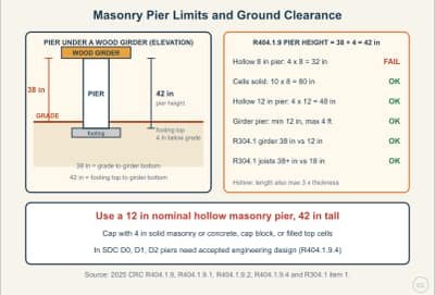 Lesson diagram: Masonry Pier Height Limits and Wood-to-Ground Clearances