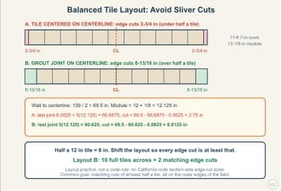 Diagrama de la lección: Tile Layout: Centering and Balanced Cuts (Practice)