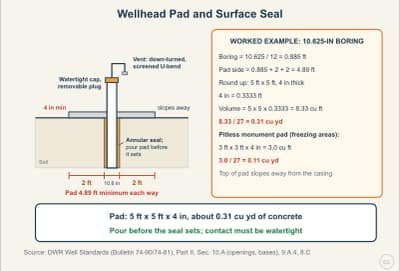 Lesson diagram: Wellhead Pad and Surface Seal: Sizing the Base and Sealing Openings