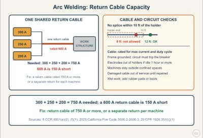 Diagrama de la lección: Arc Welding Circuit: Return Cable Capacity, Splices, and Shutdown
